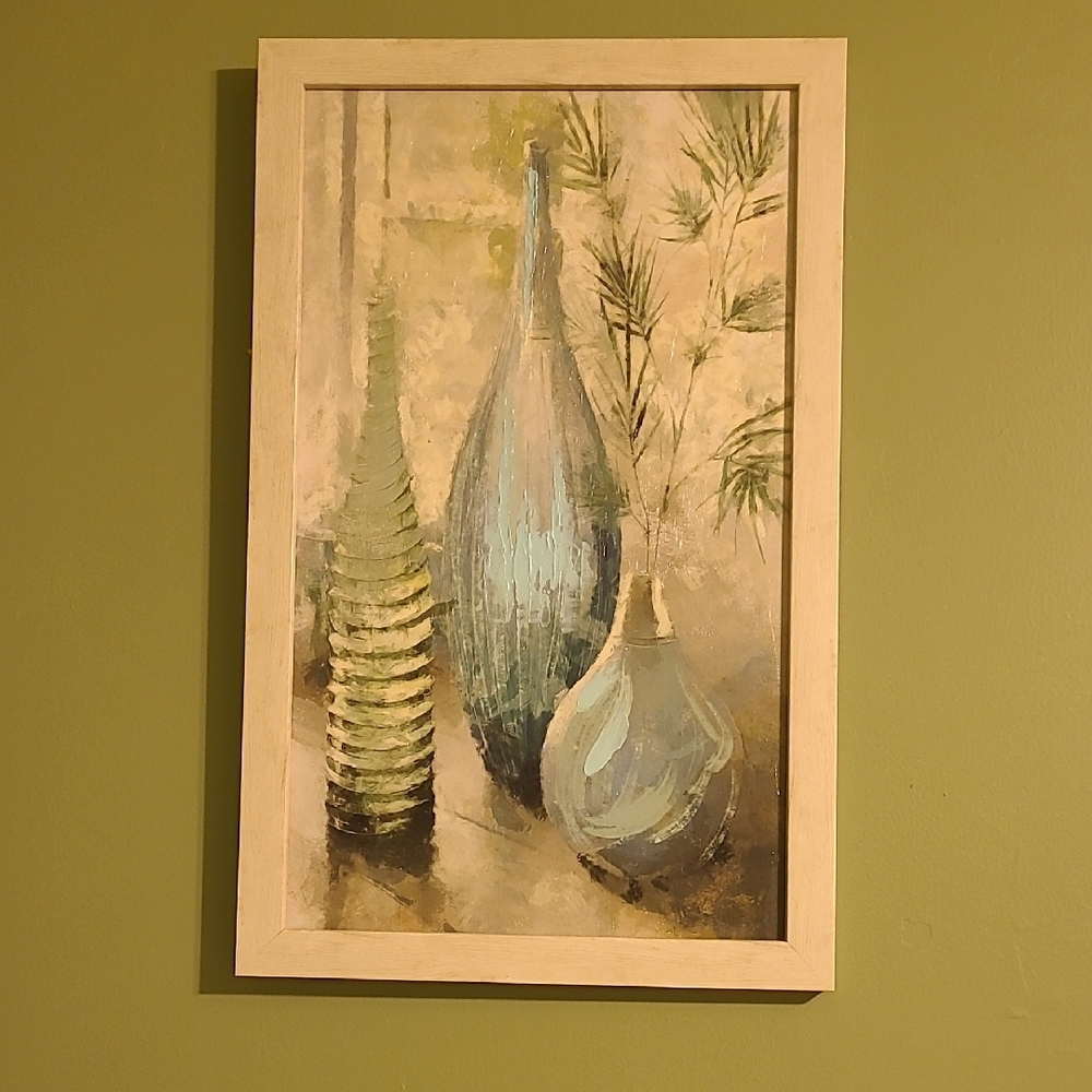 Framed Art with Blue and Green Vases